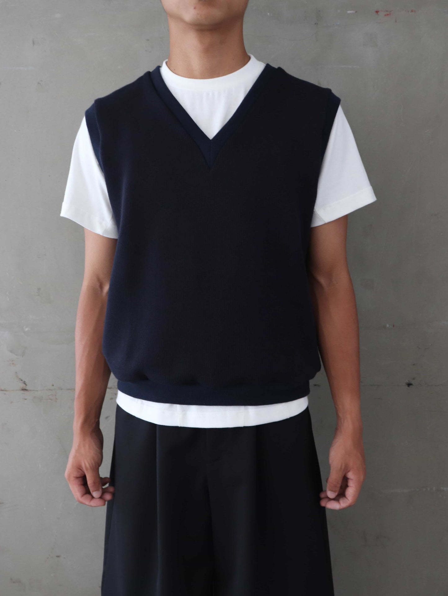 COTTON KNIT IVY VEST/ NAVY