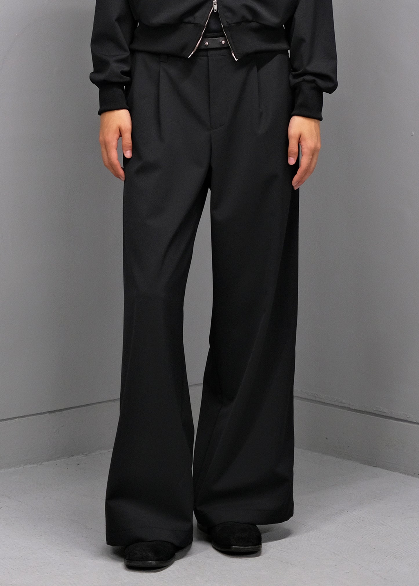 【RE-STOCK】BASIC GABARDINE  WIDE TROUSERS / BLACK