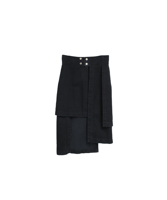 LAYERED DENIM WRAP SKIRT / BLACK