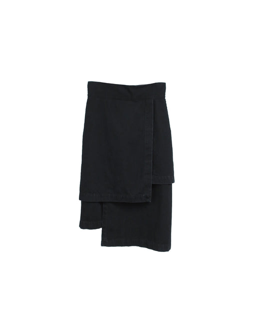 LAYERED DENIM WRAP SKIRT / BLACK