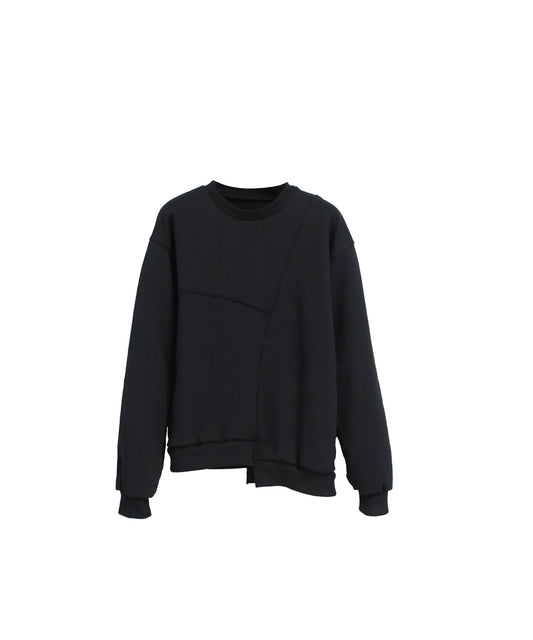 REBUILT TEXTURED PANEL CREWNECK SWEATSHIRT/ BLACK
