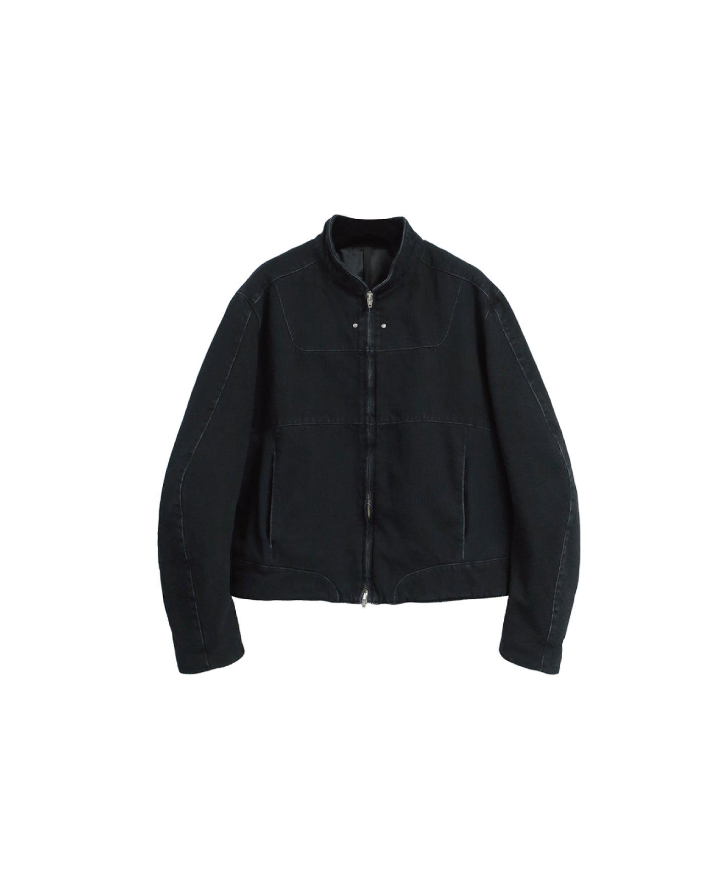 13oz DENIM×RIB PANEL THREE-D BLOUSON/ BLACK