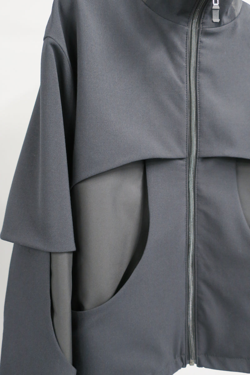 CLASSIC MATERIAL MIX OVERLAP BLOUSON / BLACK