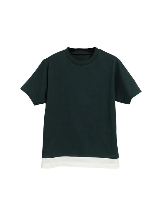 CONTRAST HEM LAYERED T-SHIRTS / D.GREEN×O-W