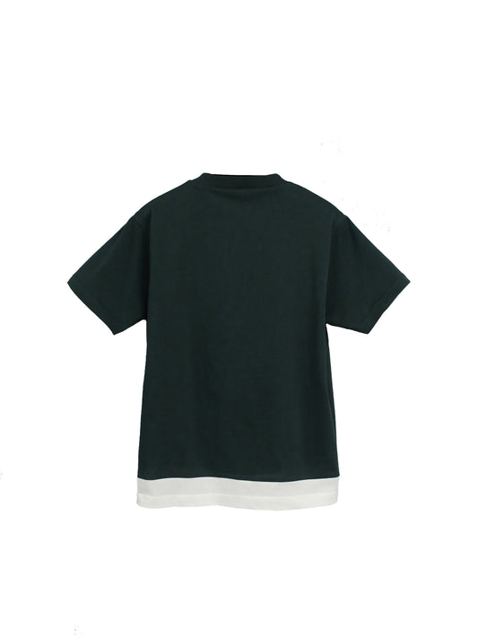 CONTRAST HEM LAYERED T-SHIRTS / D.GREEN×O-W