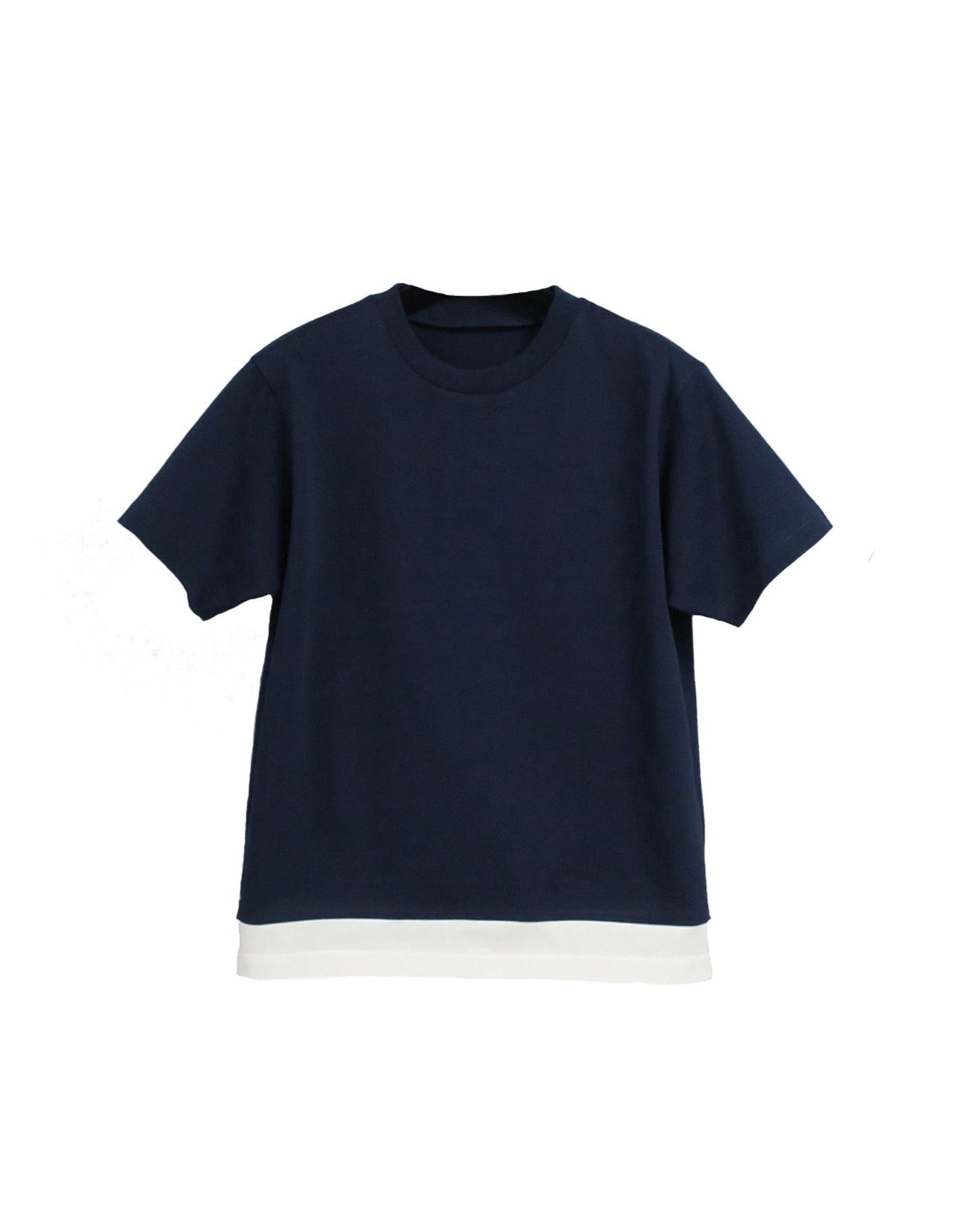 CONTRAST HEM LAYERED T-SHIRTS / NAVY×O-W