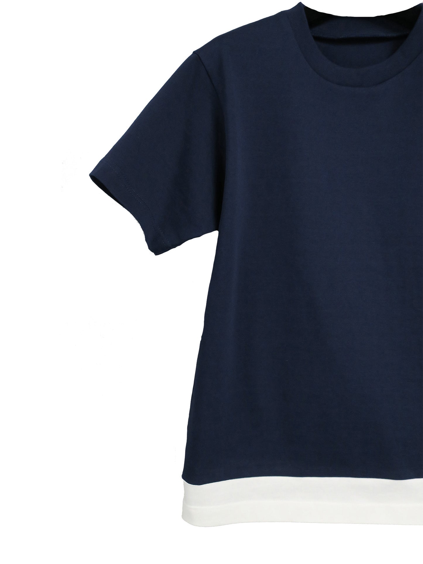 CONTRAST HEM LAYERED T-SHIRTS / NAVY×O-W