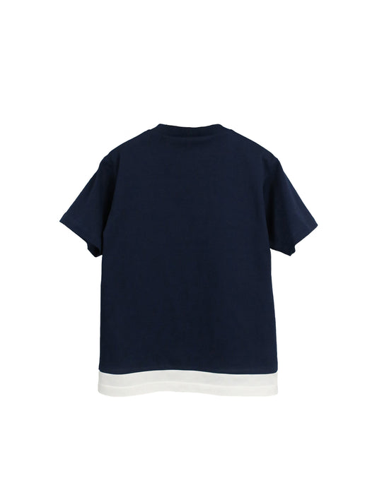 CONTRAST HEM LAYERED T-SHIRTS / NAVY×O-W
