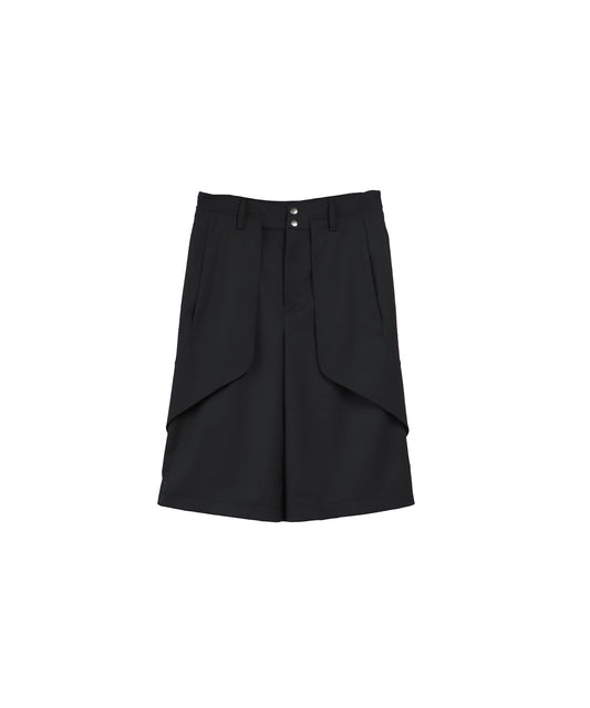 FLEX GABARDINE CROPPED WIDE TROUSERS/ BLACK