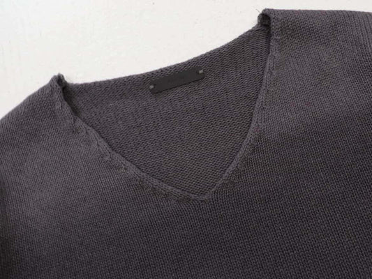 【LIMITED】COTTON LINEN RIBLESS V NECK KNIT