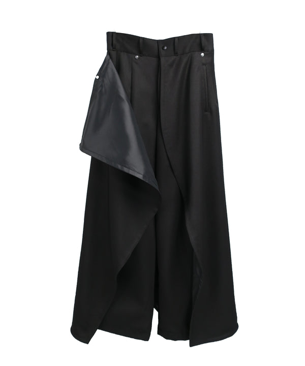 LAYRED WRAP SKIRT TWILL TROUSERS / BLACK