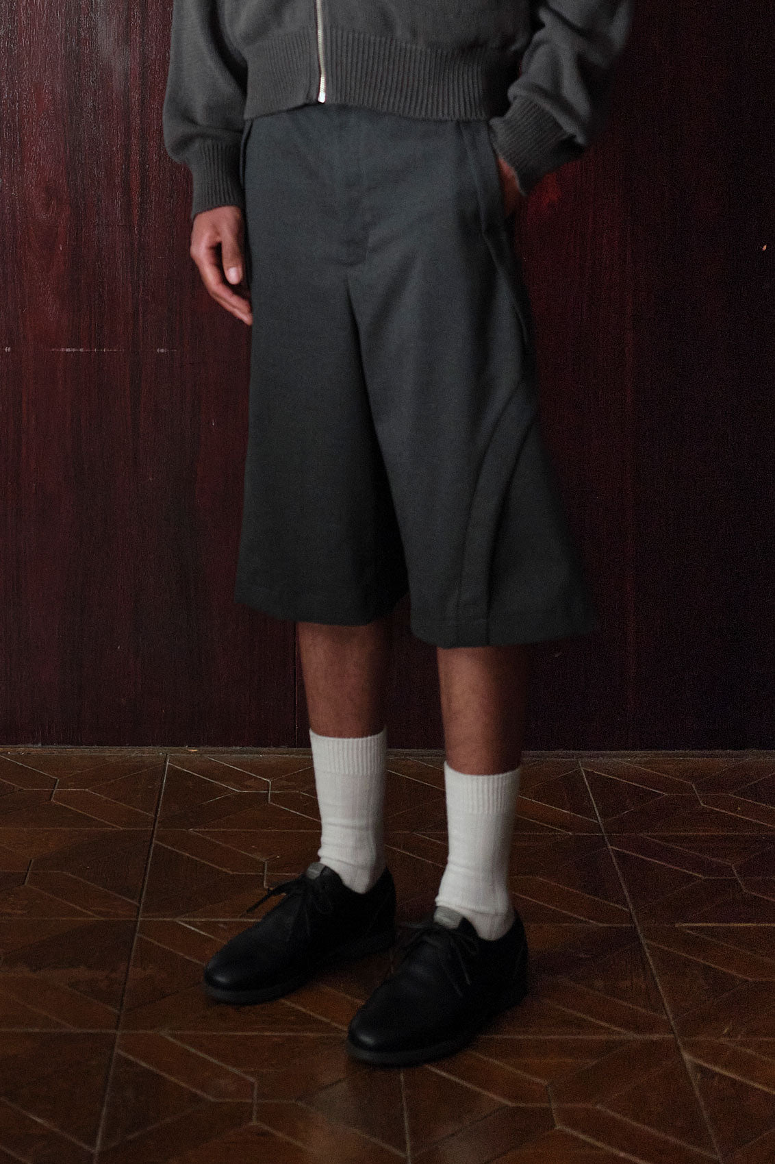 【RE-STOCK】TWILL CROPPED WIDE TROUSERS/ D-GRAY