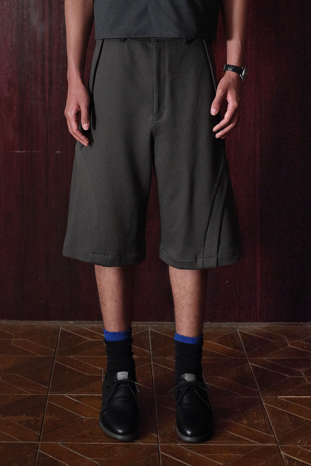 COMPACT COTTON CROPPED WIDETROUSERS/ D-GRAY