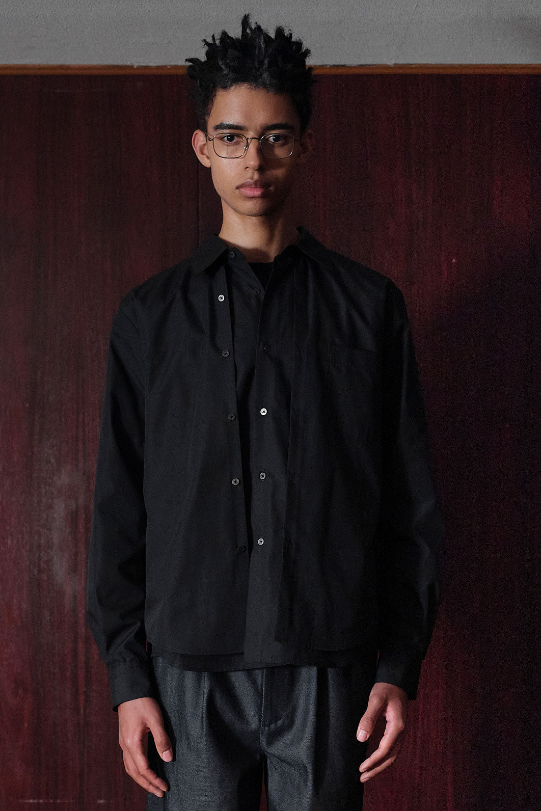 DOUBLE  BODY LAYRED IVY SHIRTS / BLACK