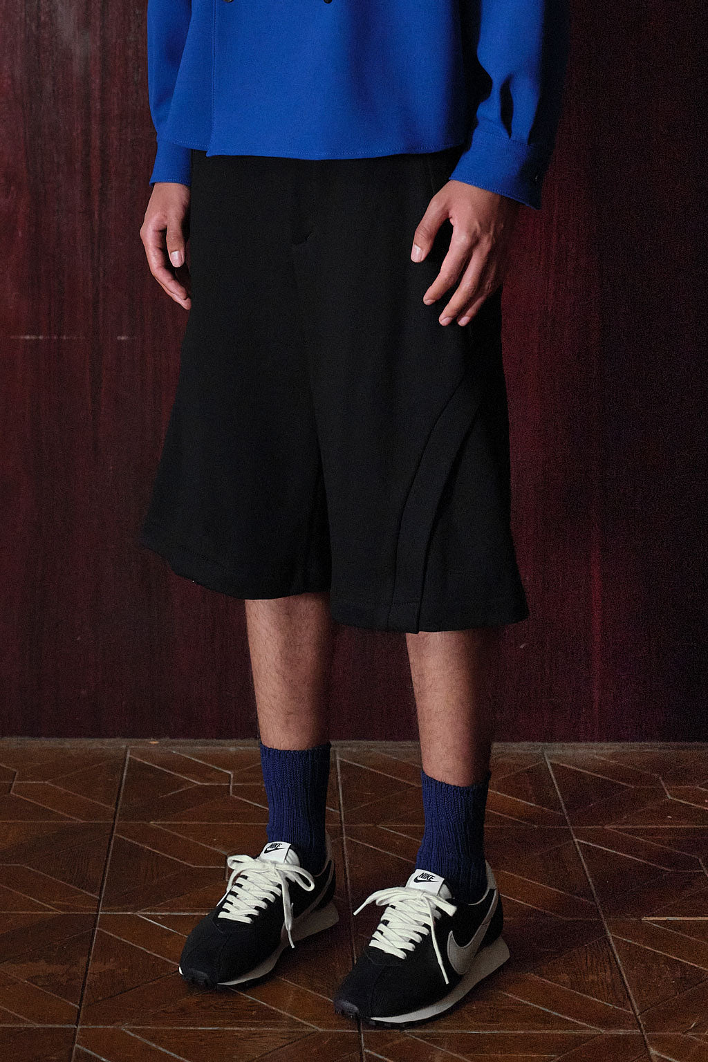 【RE-STOCK】COMPACT COTTON WIDE CROPPED TROUSERS / BLACK