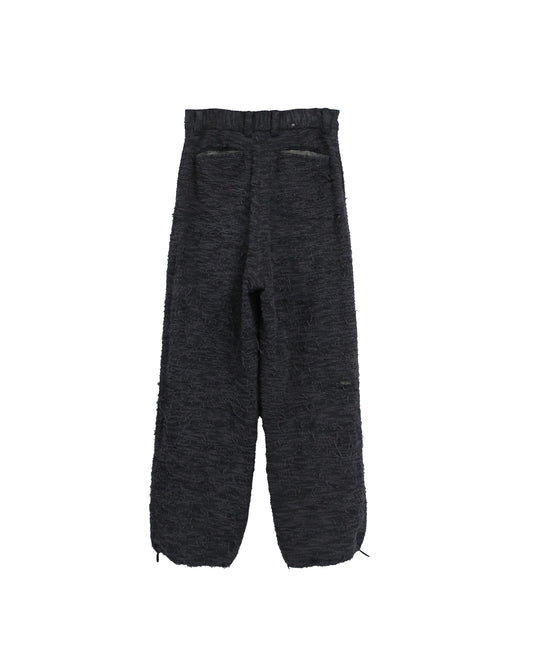 DISTRESSED  FABRIC 4-TUCK TROUSERS / BLACK