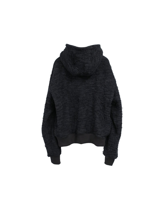 DISTRESSED  FABRIC HOODIE / BLACK