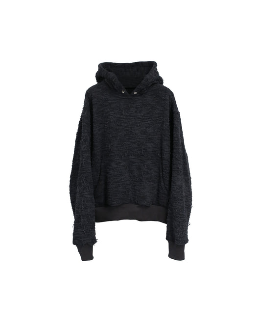 DISTRESSED  FABRIC HOODIE / BLACK