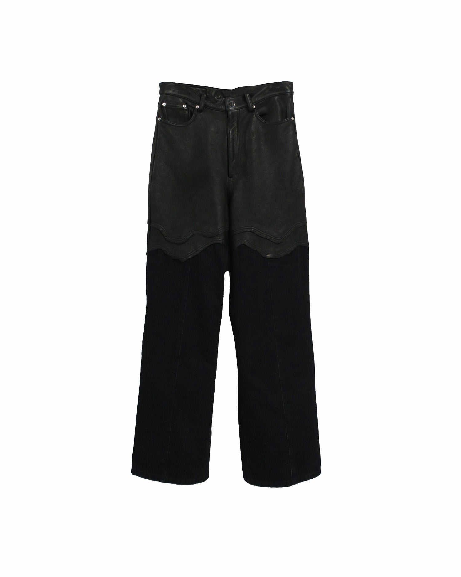 avalone wide denim pants COW LEATHER×DENIM SABBATH TROUSERS