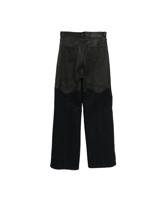 COW LEATHER × DENIM SABBATH  TROUSERS  / BLACK