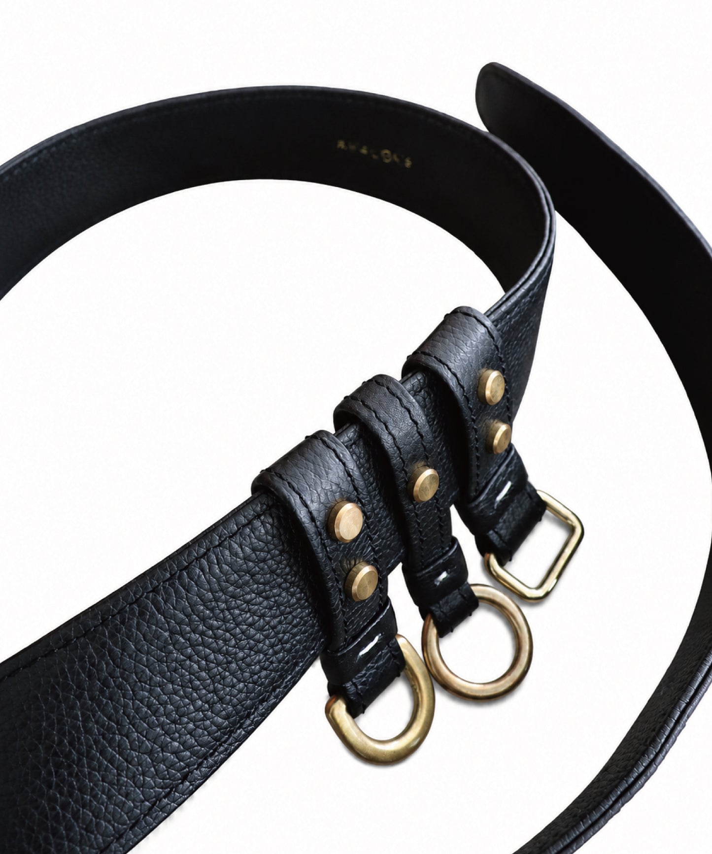 [LIMITED] COW LEATHER TRIPLE STRAP MIXED HARDWARE BELT / BLACK