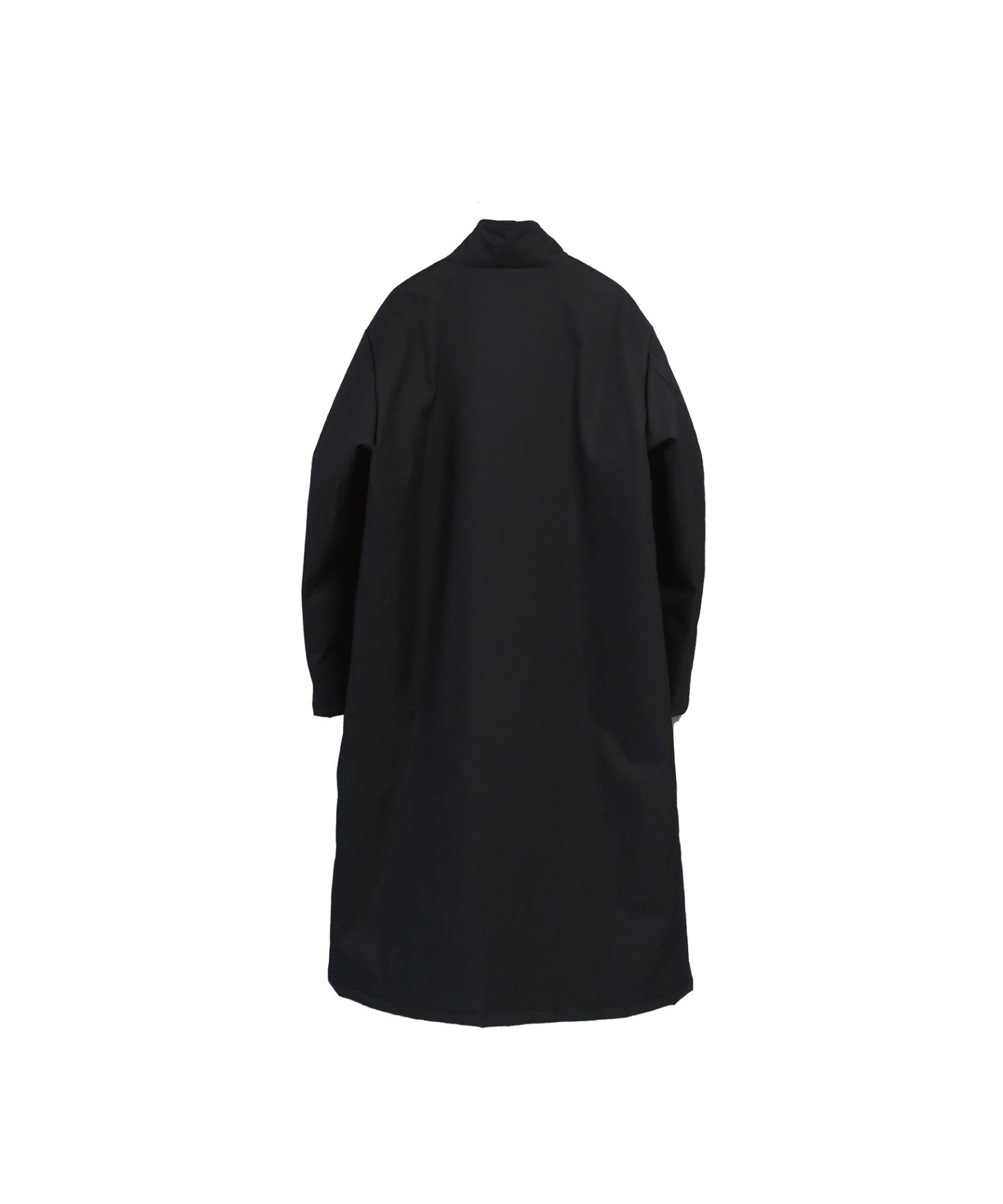 IRIDESCENT STAND-COLLAR LONG COAT/ BLACK