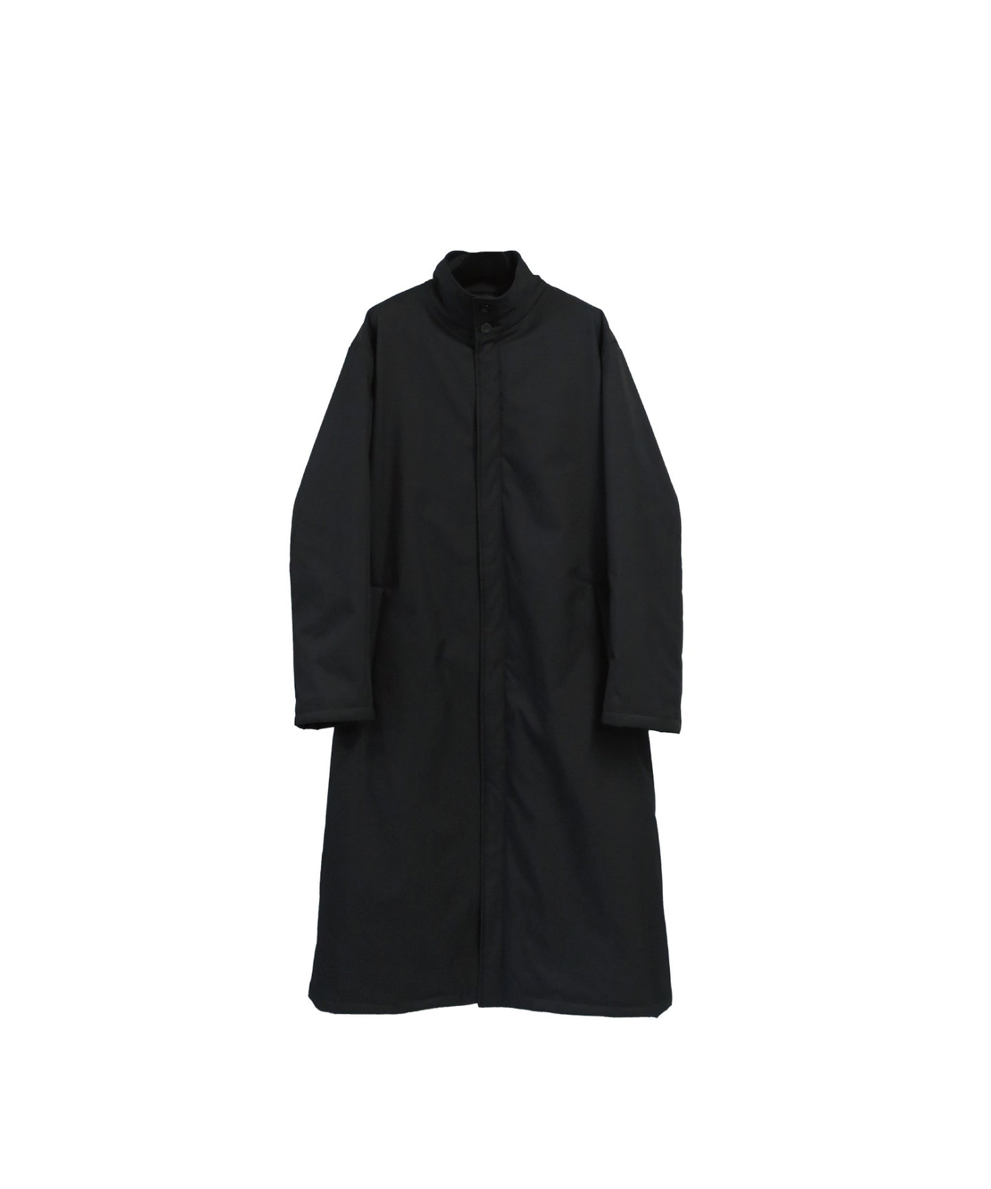 IRIDESCENT STAND-COLLAR LONG COAT/ BLACK