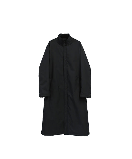 IRIDESCENT STAND-COLLAR LONG COAT/ BLACK
