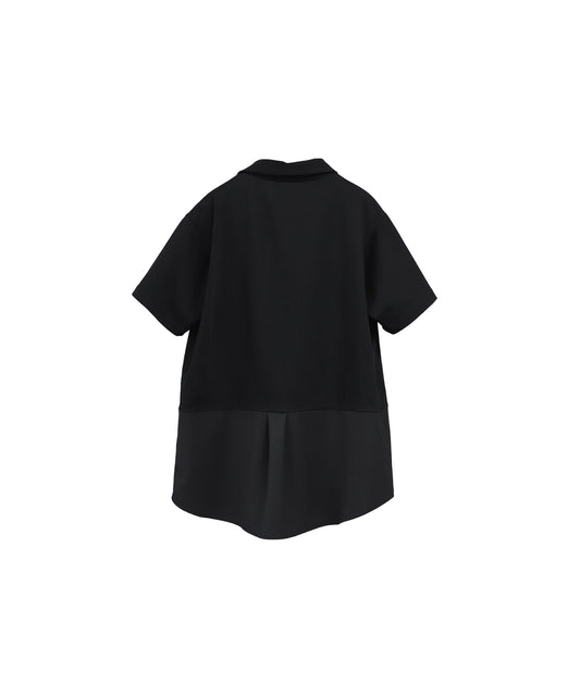 COMBINED FABRIC LAYERED COLLAR T-SHIRTS/ BLACK