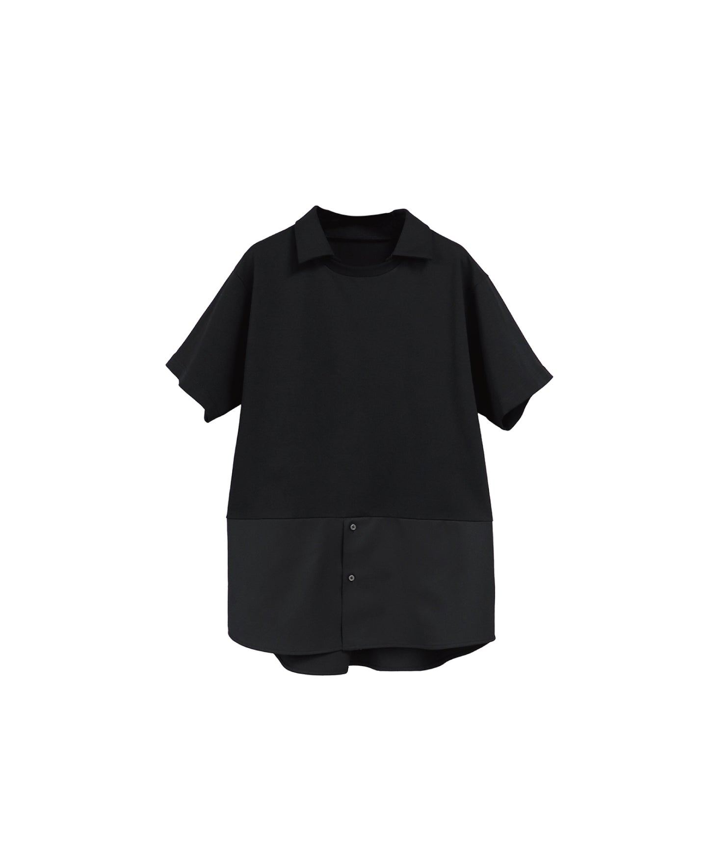 COMBINED FABRIC LAYERED COLLAR T-SHIRTS/ BLACK