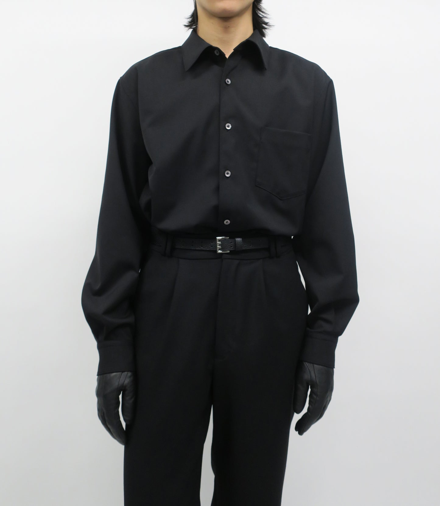 FLEX GABARDINE WOOL BOX SHIRTS/ BLACK