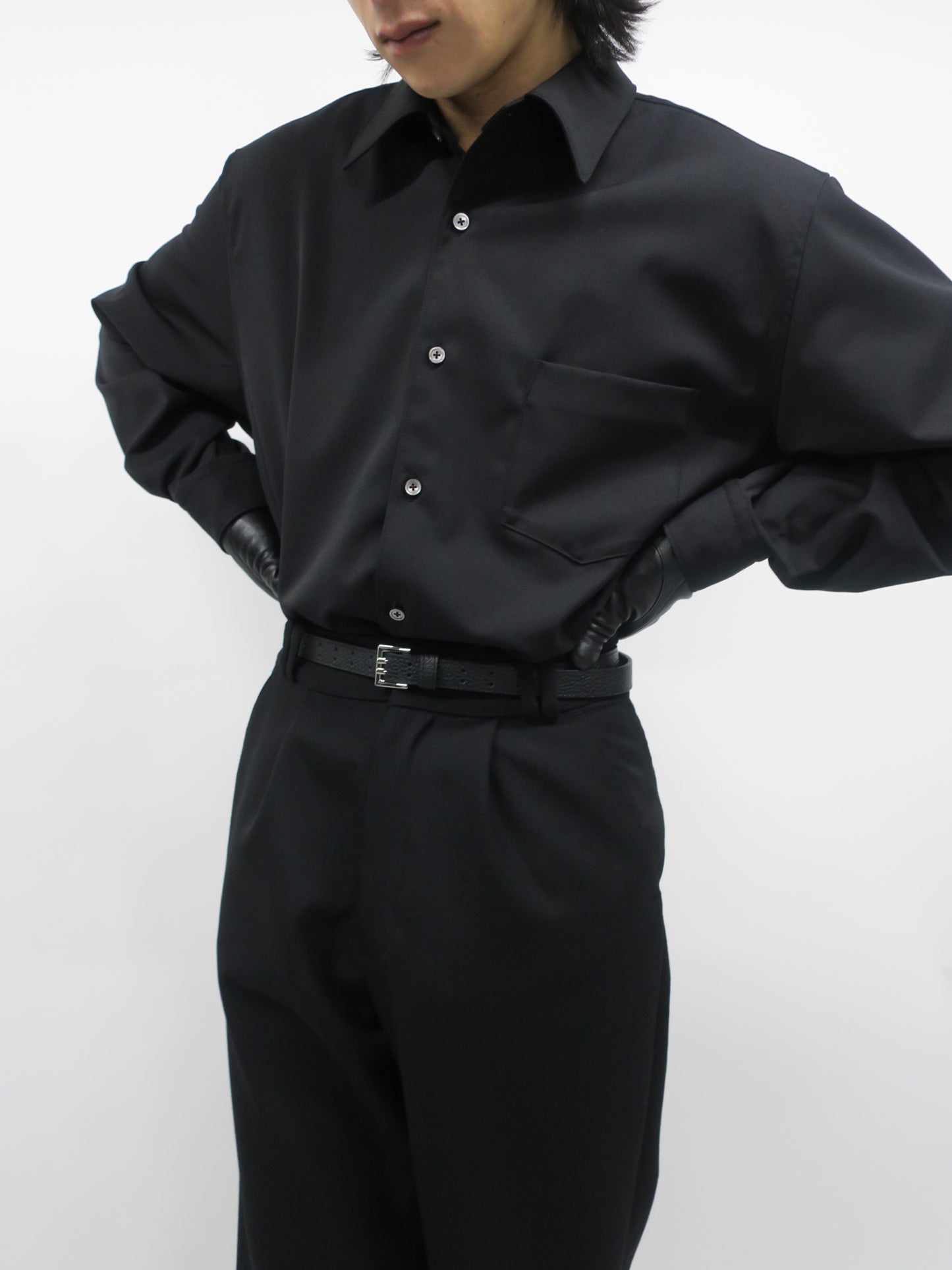 FLEX GABARDINE WOOL BOX SHIRTS/ BLACK