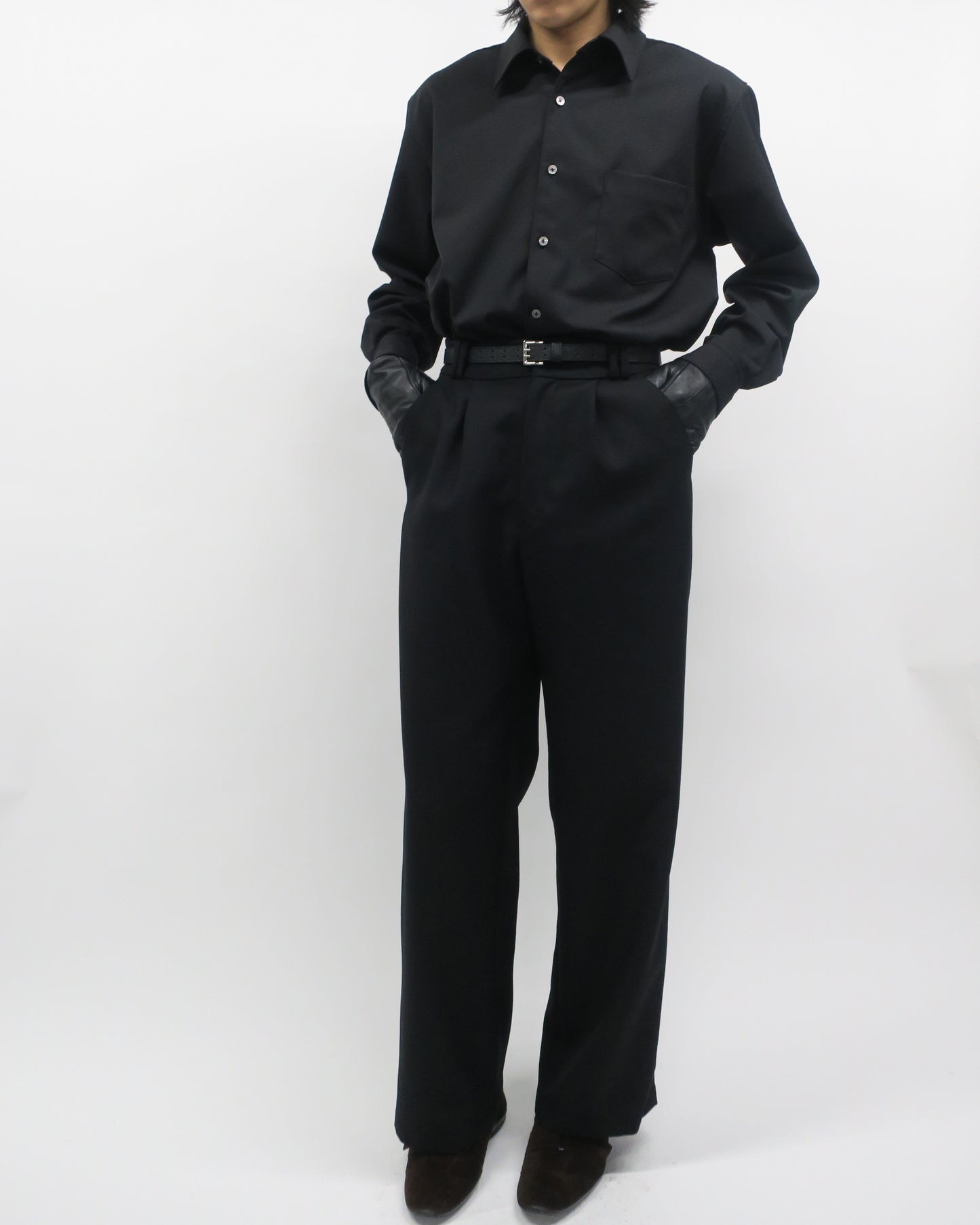 FLEX GABARDINE WOOL BOX SHIRTS/ BLACK