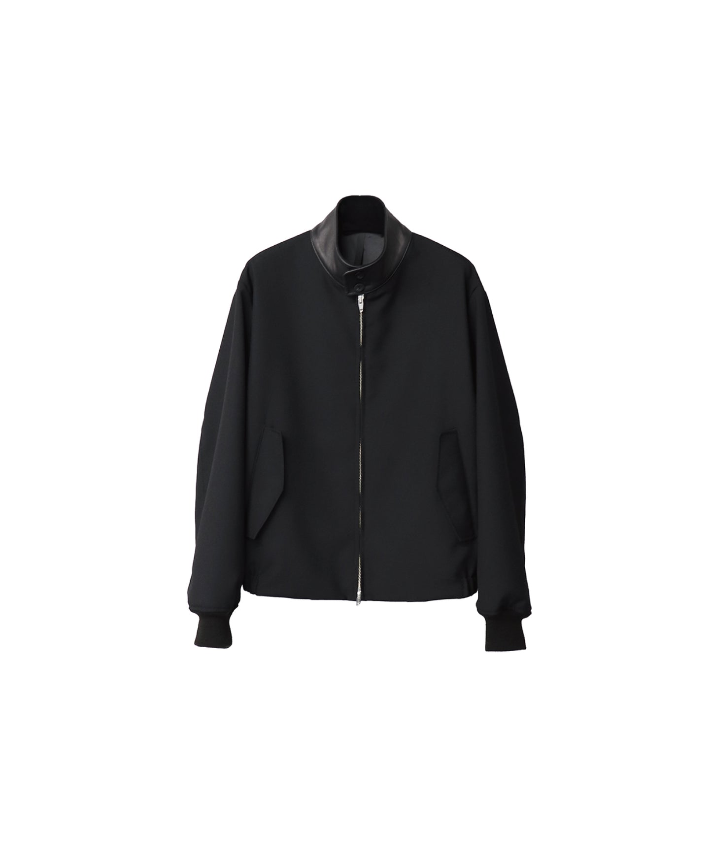 SHEEP LEATHER COLLAR GABARDINE SWING TOP/ BLACK