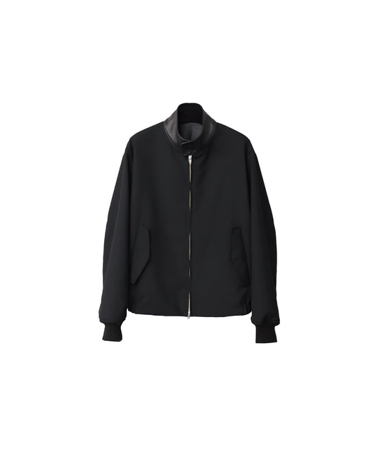 SHEEP LEATHER COLLAR GABARDINE SWING TOP/ BLACK