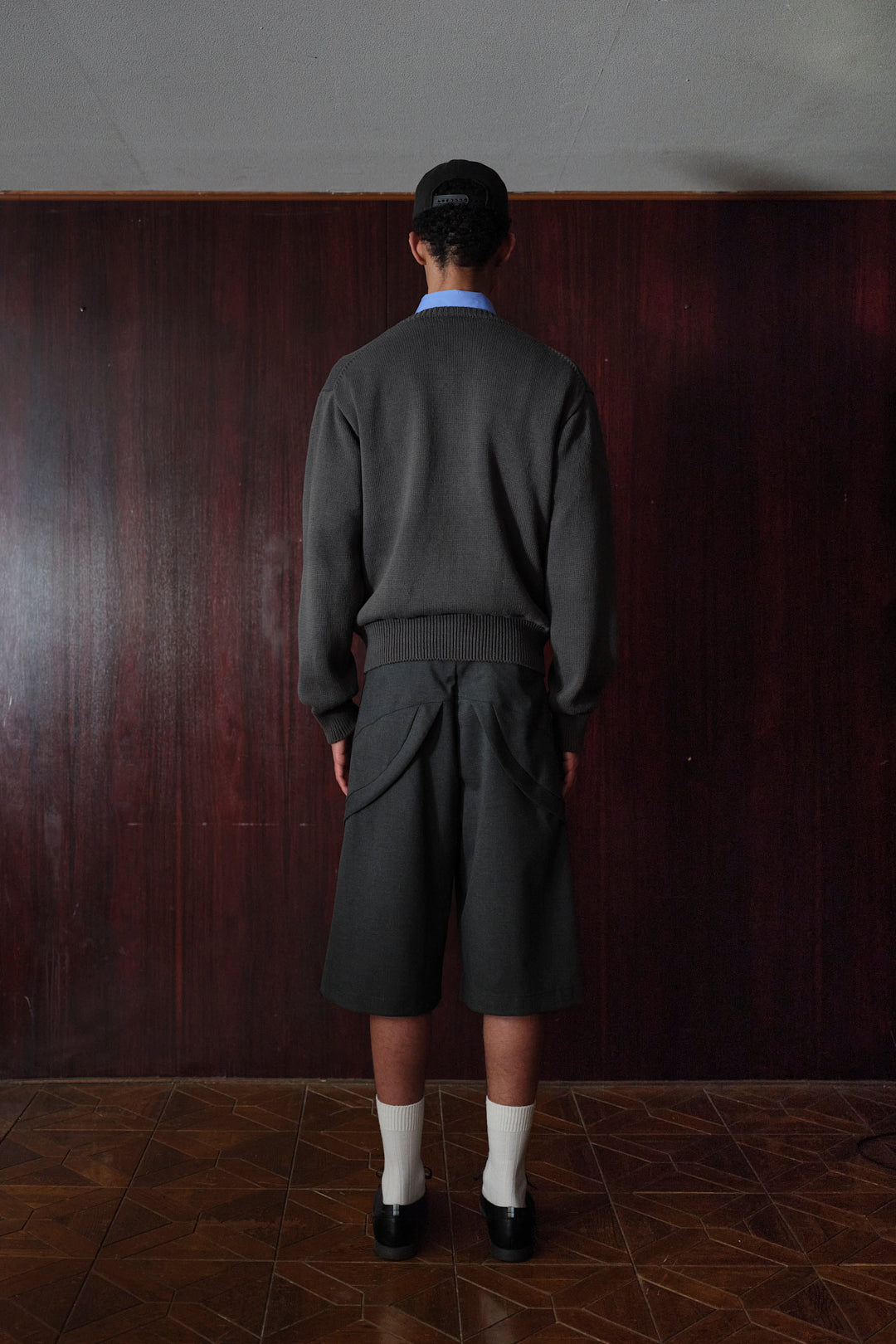 【LIMITED】COTTON LINEN CREW NECK KNIT ZIP CARDIGAN/ GRAY