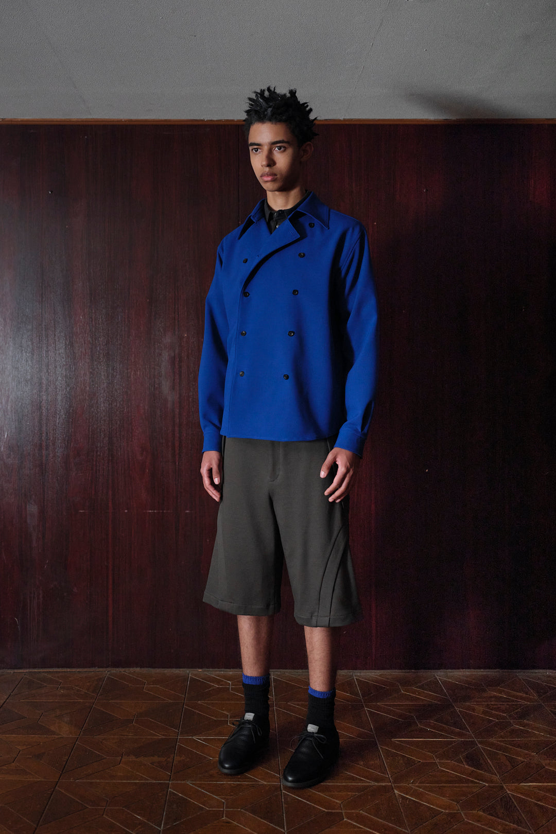 COMPACT COTTON CROPPED WIDETROUSERS/ D-GRAY