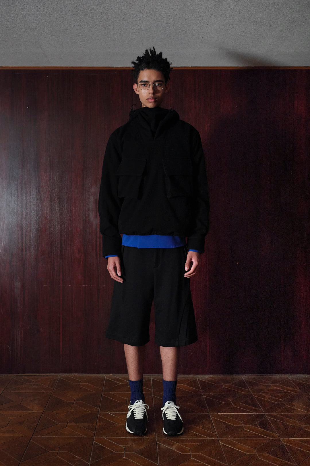 【RE-STOCK】COMPACT COTTON WIDE CROPPED TROUSERS / BLACK