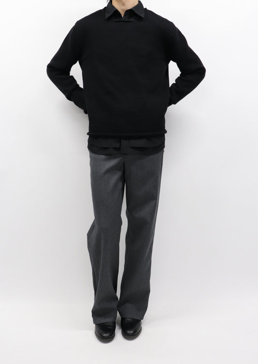 【LIMITED】COTTON LINEN RIBLESS CREW NECK KNIT