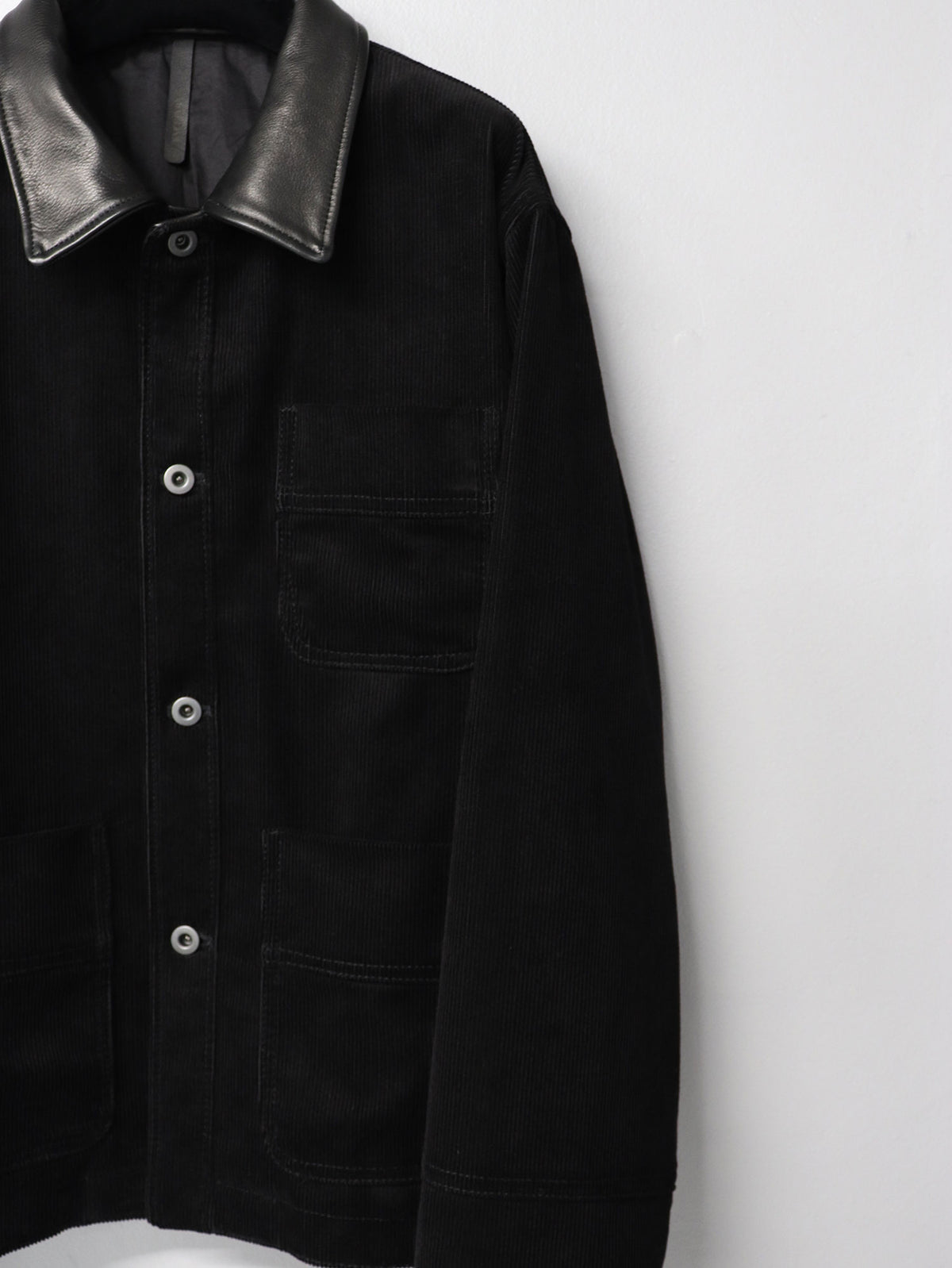 COW LEATHER × CORDUROY WORK JACKET/ BLACK