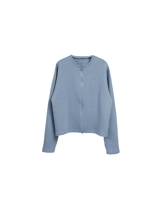 【SAMPLE】SOFT KNIT MATERIAL W ZIP CARDIGAN/ L.BLUE