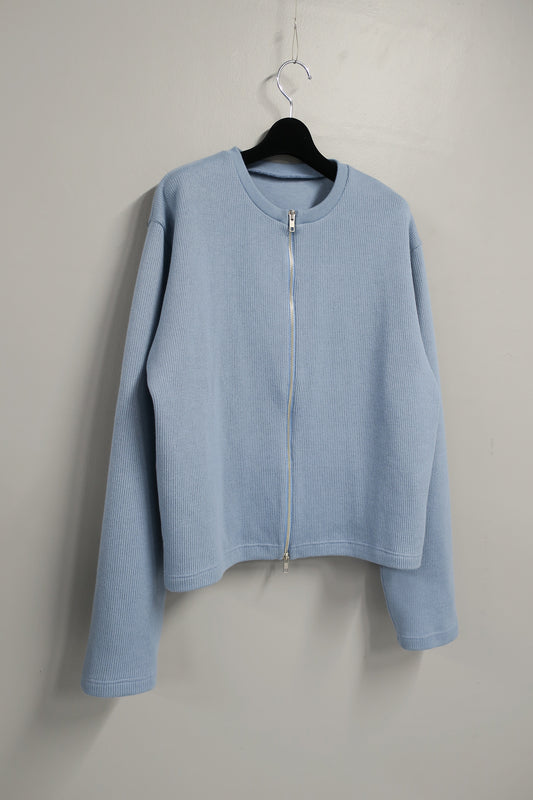 【SAMPLE】SOFT KNIT MATERIAL W ZIP CARDIGAN/ L.BLUE