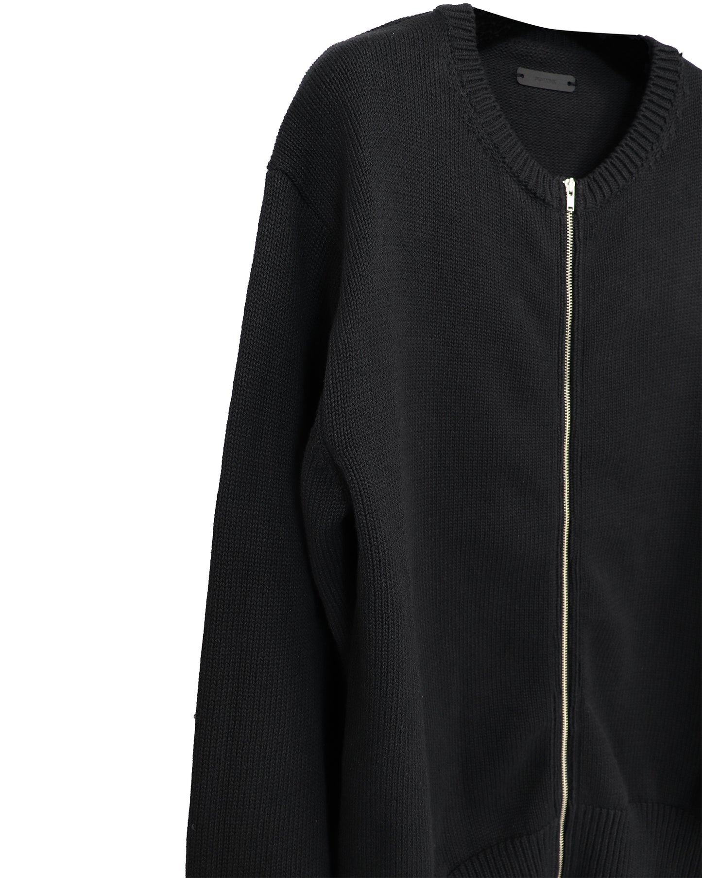 【LIMITED】COTTON LINEN CREW NECK KNIT ZIP CARDIGAN/ BLACK