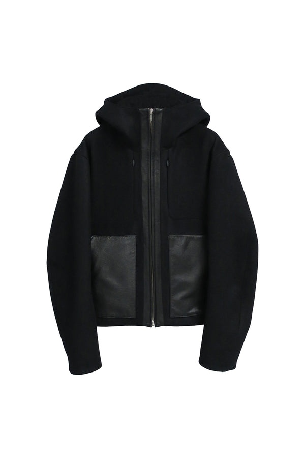 LUX MELTON × COW LEATHER TECHNICAL W ZIP JET HOODIE