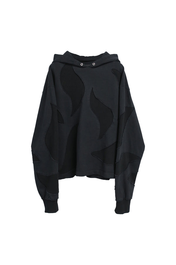 GOUGED DYED HOODIE / BLACK