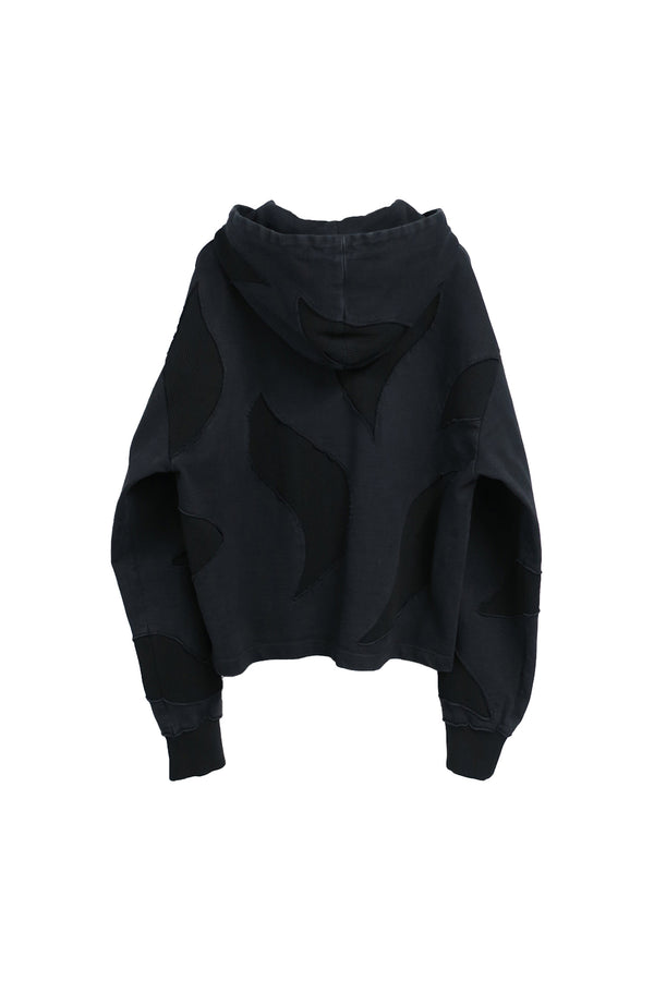 GOUGED DYED HOODIE / BLACK