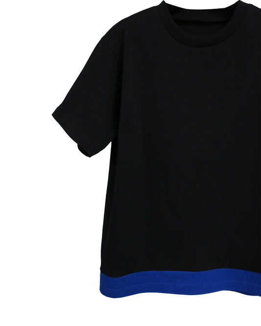 CONTRAST HEM LAYERED T-SHIRTS / BLACK