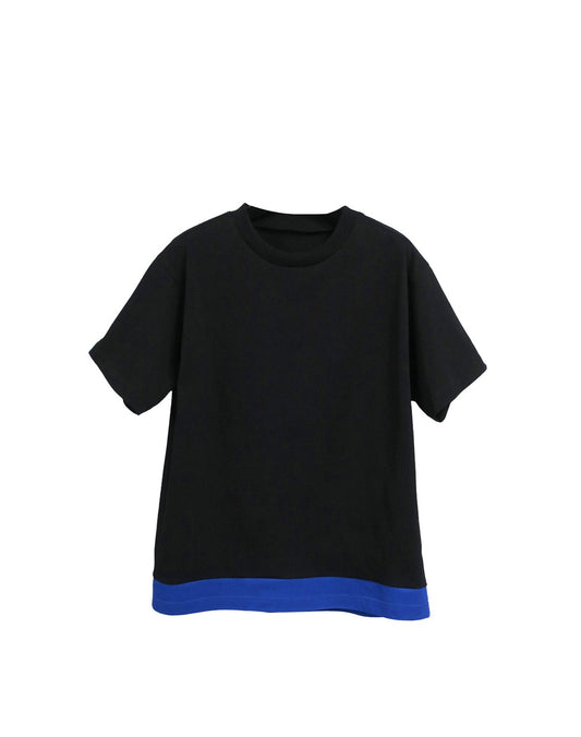 CONTRAST HEM LAYERED T-SHIRTS / BLACK