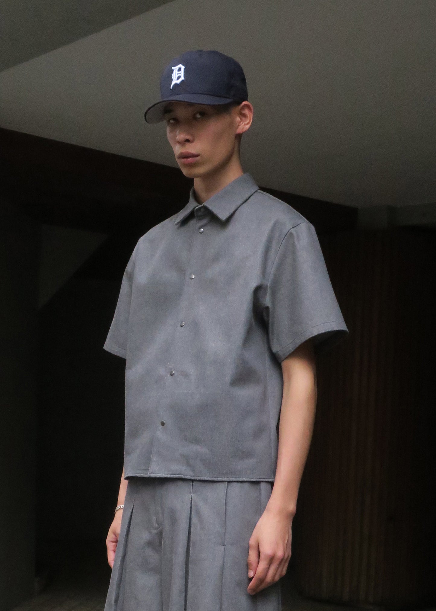11oz WASHED DENIM  SHORT SLEEVE SHIRTS/ D-GRAY