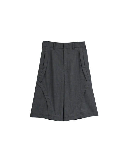 FLEX GABARDINE THREE-D STREAM  CROPPED WIDE TROUSERS/ GRAY